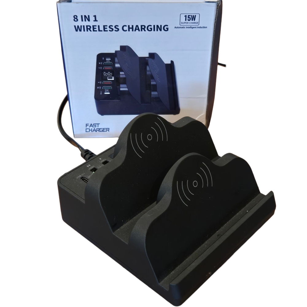 8 in 1 Wireless Verticle Charging Station 15W Dual FAST Charging Digital Display